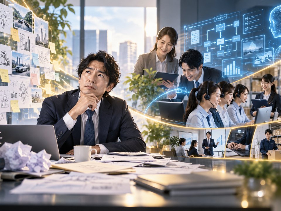 電話をMGAに任せ、社員が本来の仕事に向かう明るい未来（イメージ）