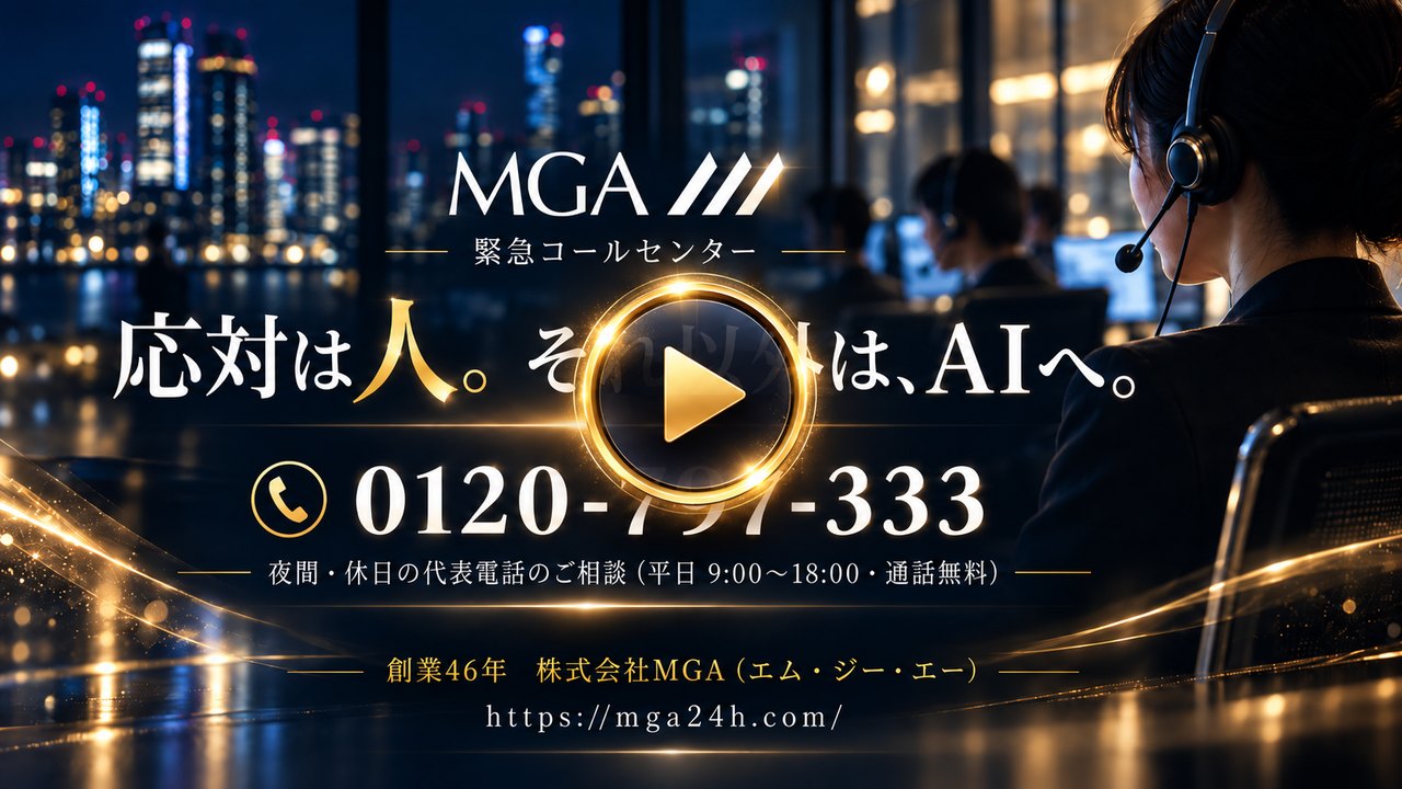 動画を再生：MGA 緊急コールセンター　応対は人。それ以外は、AIへ。