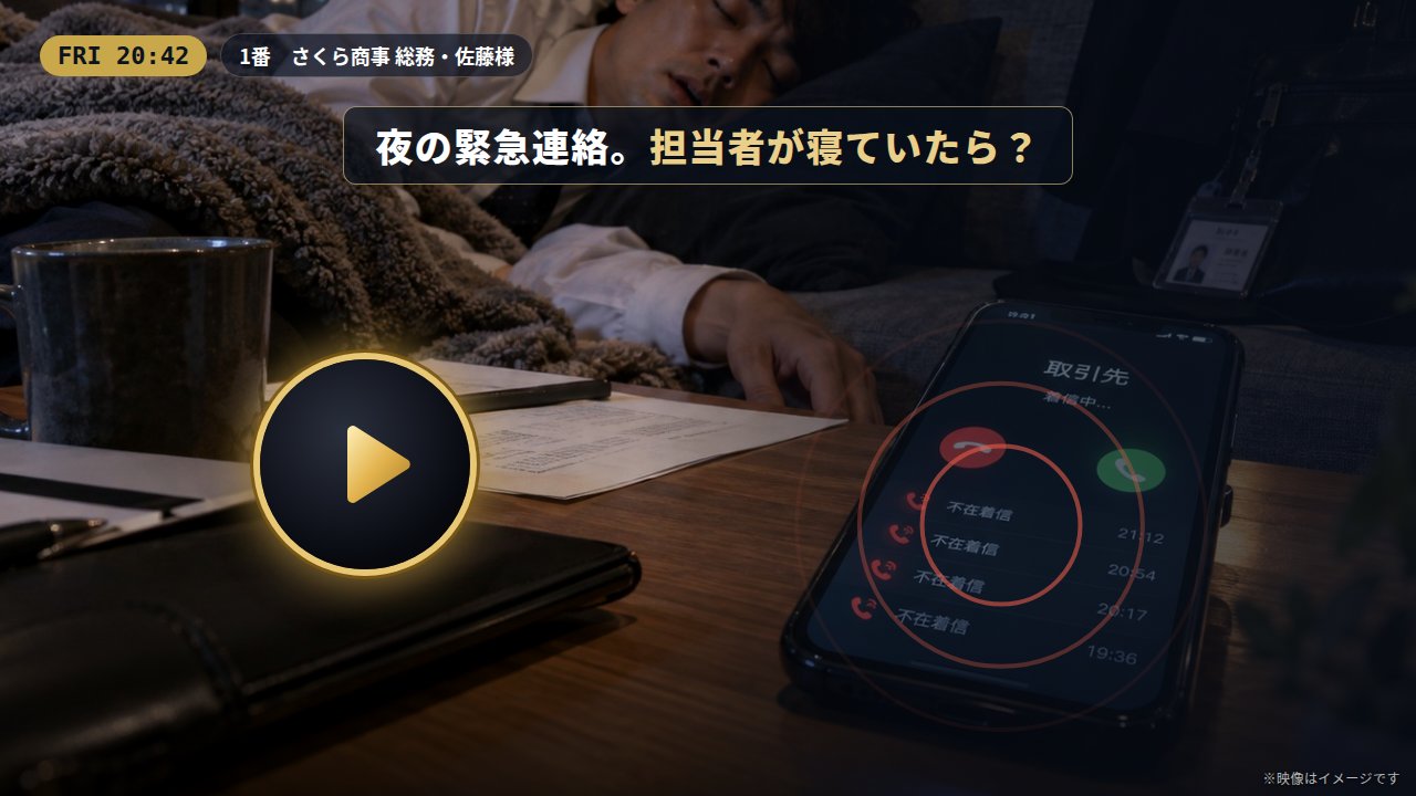 夜の緊急連絡、1番目の担当者が寝ていて携帯が鳴っている場面